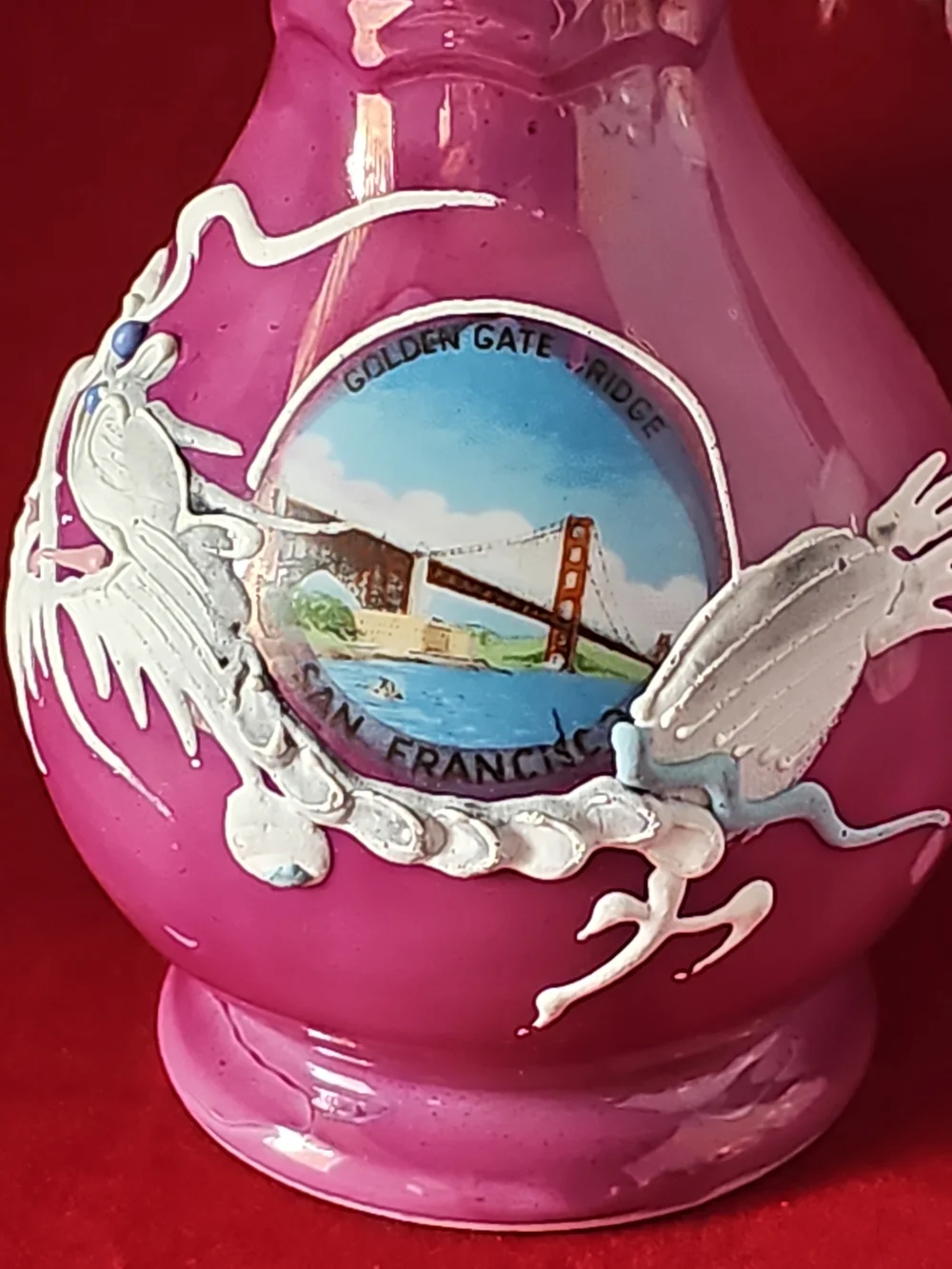 Vintage Pink Decorative Porcelain San Francisco Souvenir Vase with Gold Rim